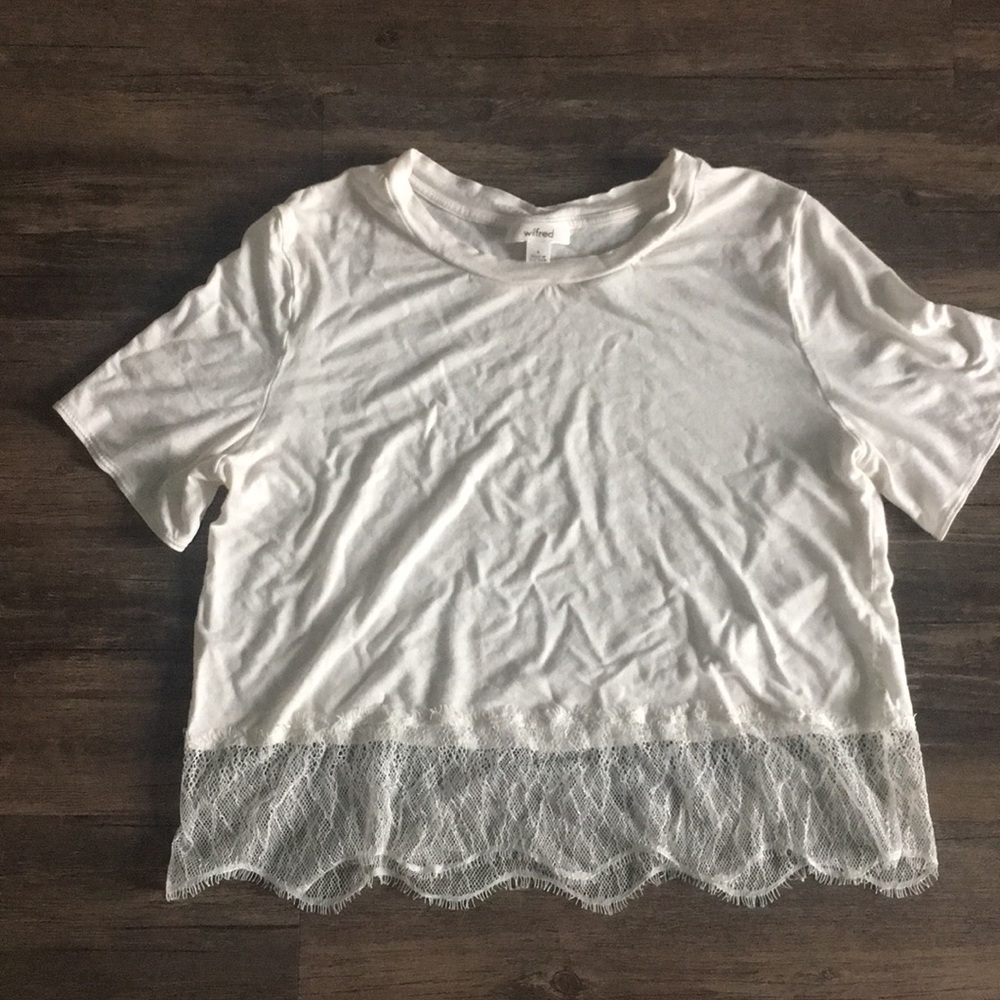 Aritzia Wilfred ivory crop lace t-shirt
